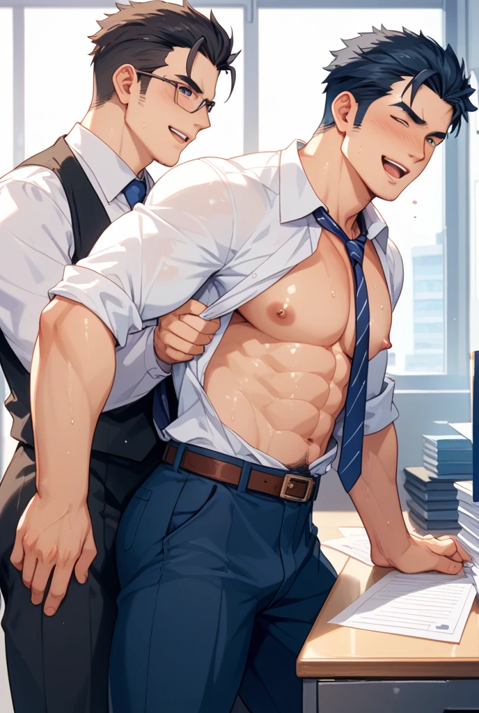 NSFW、masterpiece、A highly detailed、profetional lighting、pretty skin、illustratio、cum shots、orgasm、convulsion、Semen、smil、barechested