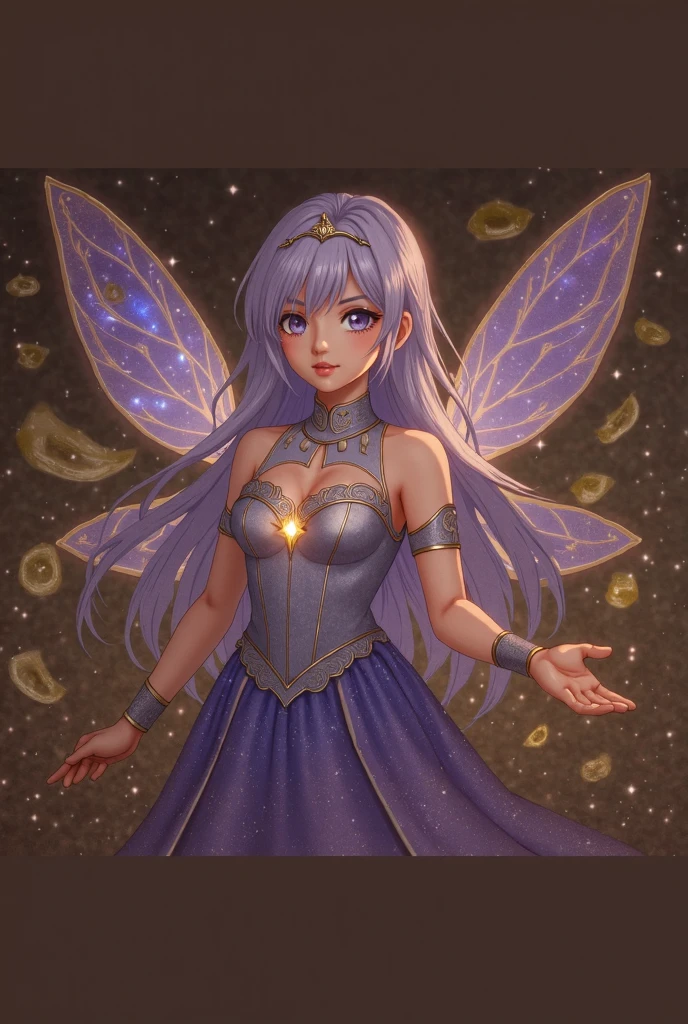 woman celestial rainbow powers to control the colors and star symbols of rainbow-colored hair and white and colored clothes crystals on the body, a fairy,  Did you see a pair of golden fairy wings coming? 
