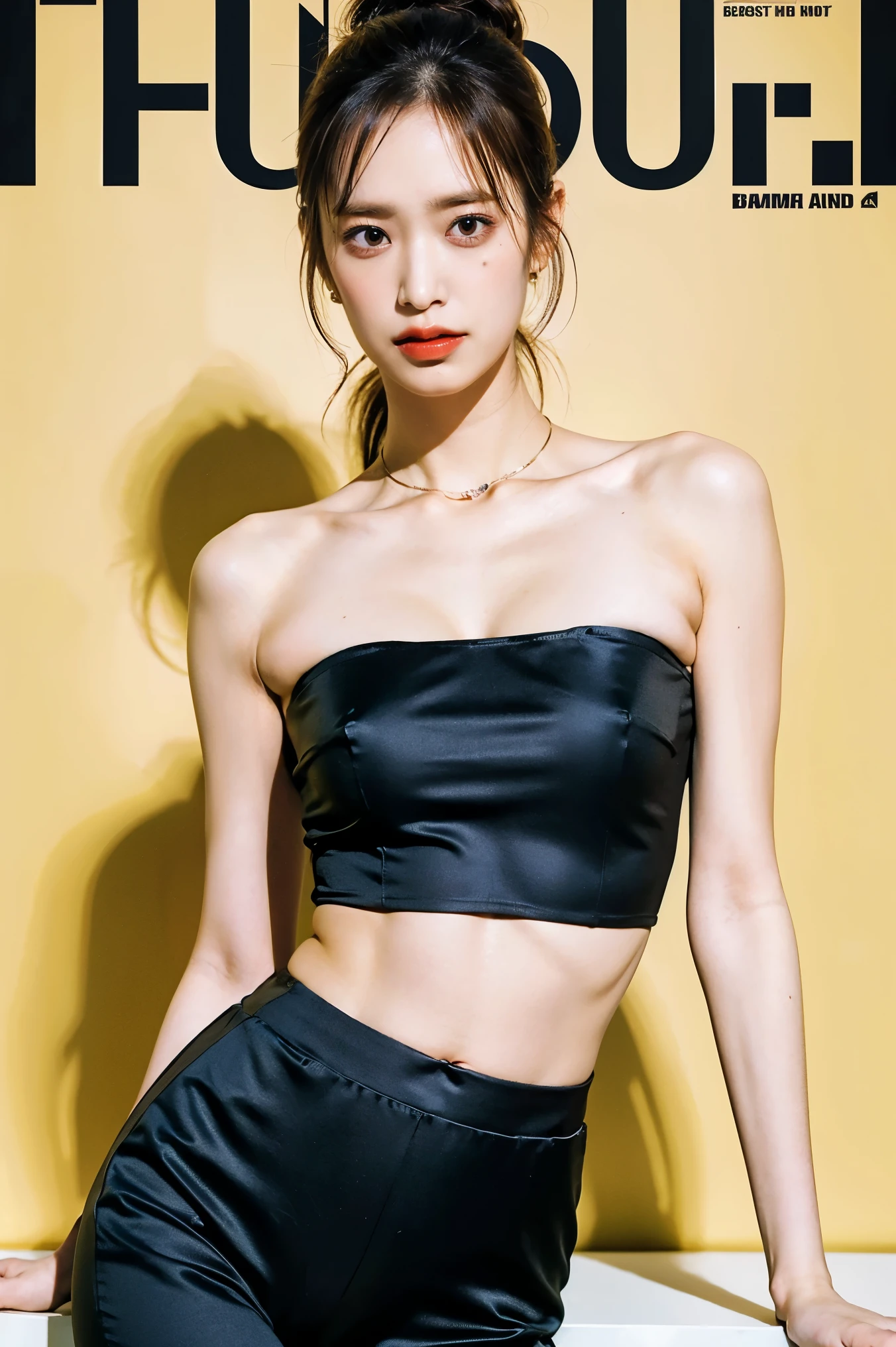 Long hair model asian woman wearing black bandeau top and black jk skirt, photo of slim girl model, photo of slim girl, Model with attractive body, gorgeous korean young woman, beautiful Korean young women, beautiful Korean women, Slender waist, korean women's fashion model, feminine slim figure, gorgeous chinese models, big breasts thin waist, Thin waist, Korean woman