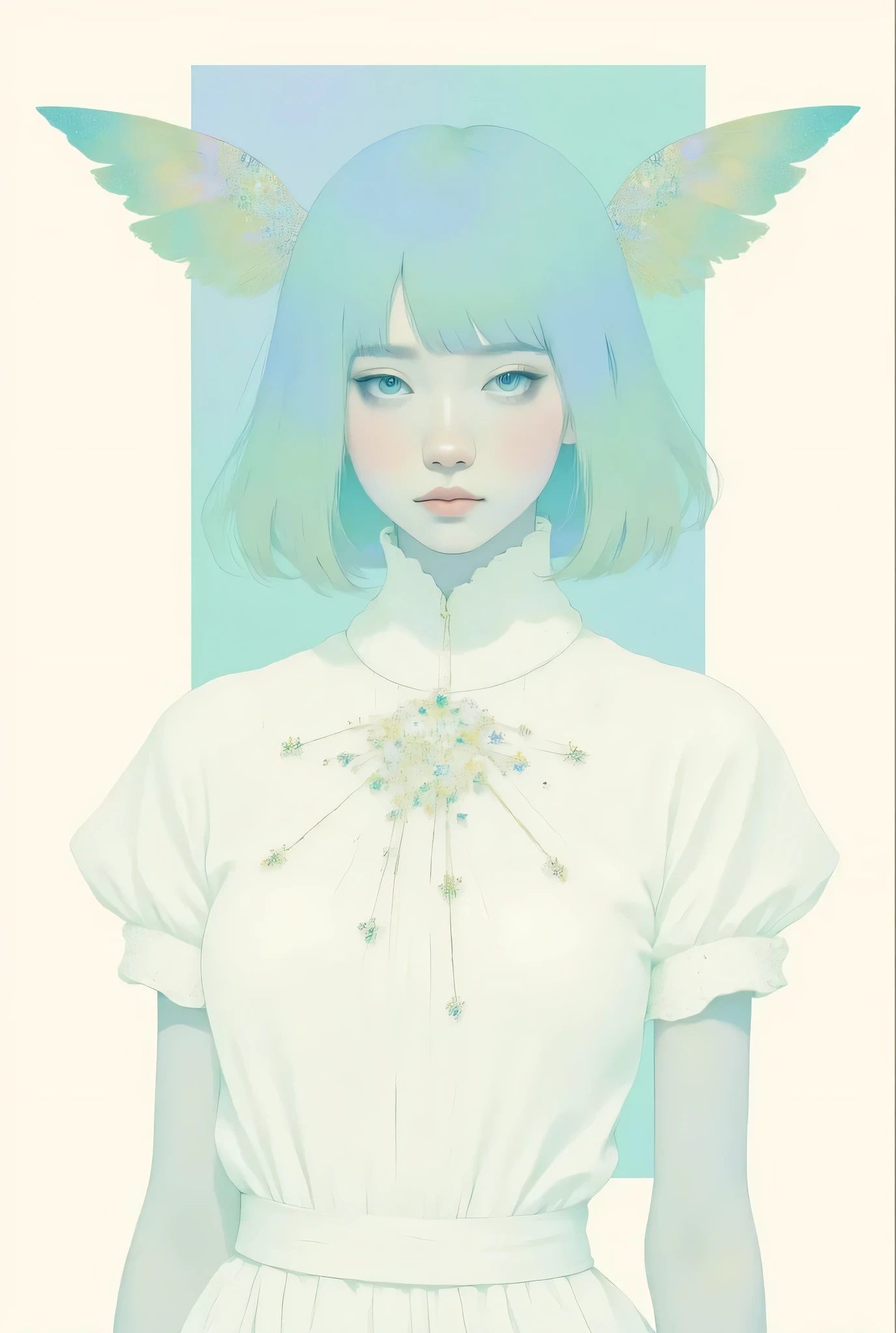 collage painting、masterpiece, Illustrations, Japanese women are naked、wearing minimal cloth、in the sexiest pose、embarrassing、,Cyberpunkな布を纏って、 Seaside in early summer、Cyberpunk、 surrealism、,Neon Art,Avant-garde,vector art、pale painting、Ashida Aina、smile