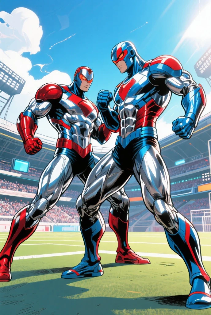 Highly detailed, High Quality, Masterpiece, beautiful, ApproachingMe, 2boys, ultraman