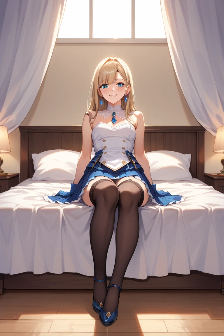 Princess Blue Dress、gold tiara、Transparent pure white skin、Glossy skin、long hair、golden hair、blue eyes、room、blush、skinny、view from below、crying face、small mouth、emphasize the muscles of the pussy、((10 years old))、(((Lift up your skirt and show your white panties)))、short skirt、princess tiara、