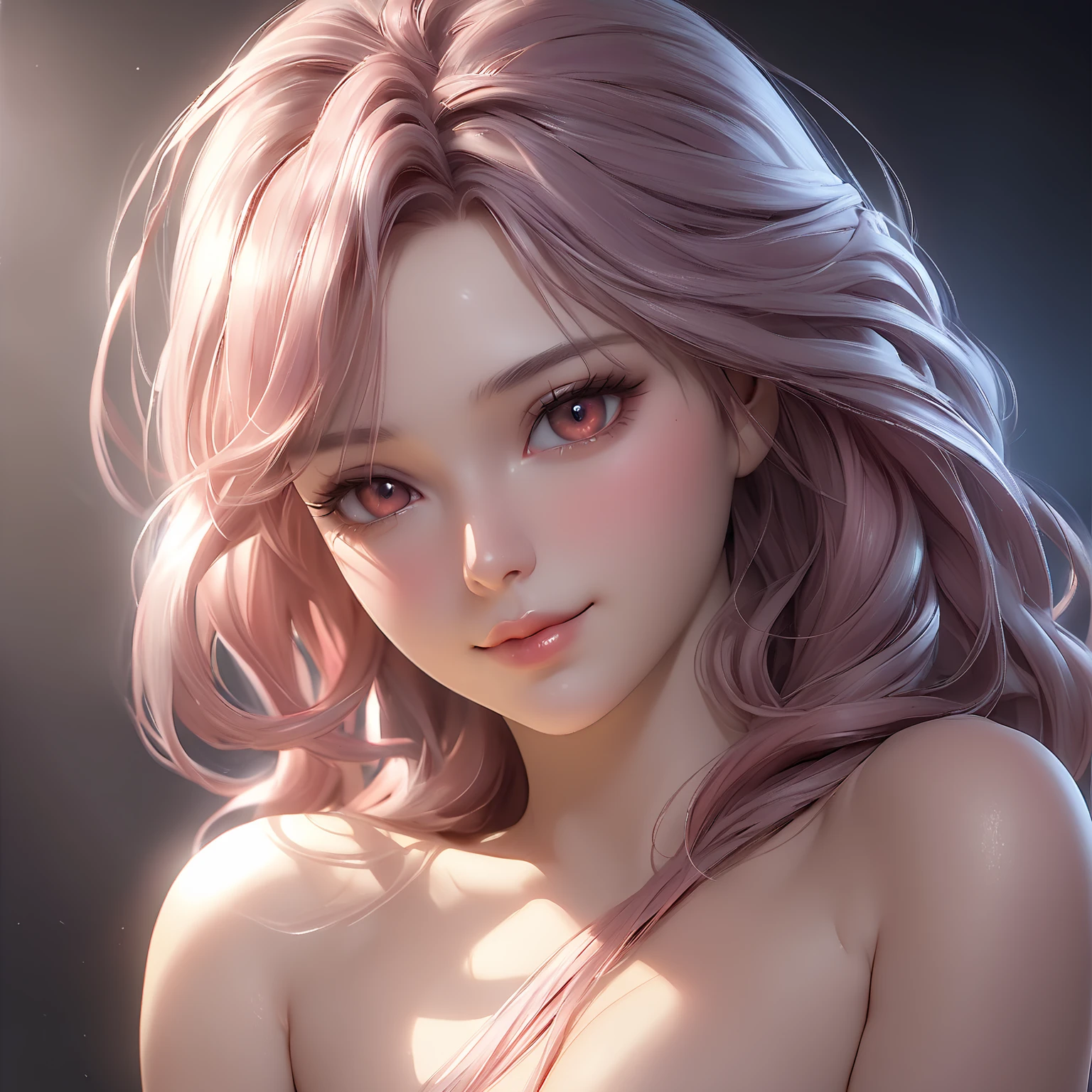 Shot of the beautiful face of dark wizard gils. Extra long eyelashes. blue eyes like crystal. brio in the eyes. pink lips. long blonde hair. exposed shoulders, bare breasts. Big tits and pink nipples. angelic smile, beautiful well detailed face of the dark wizards gils. She is flirtatious with the viewer. Long and big eyelashes. Half body focus.