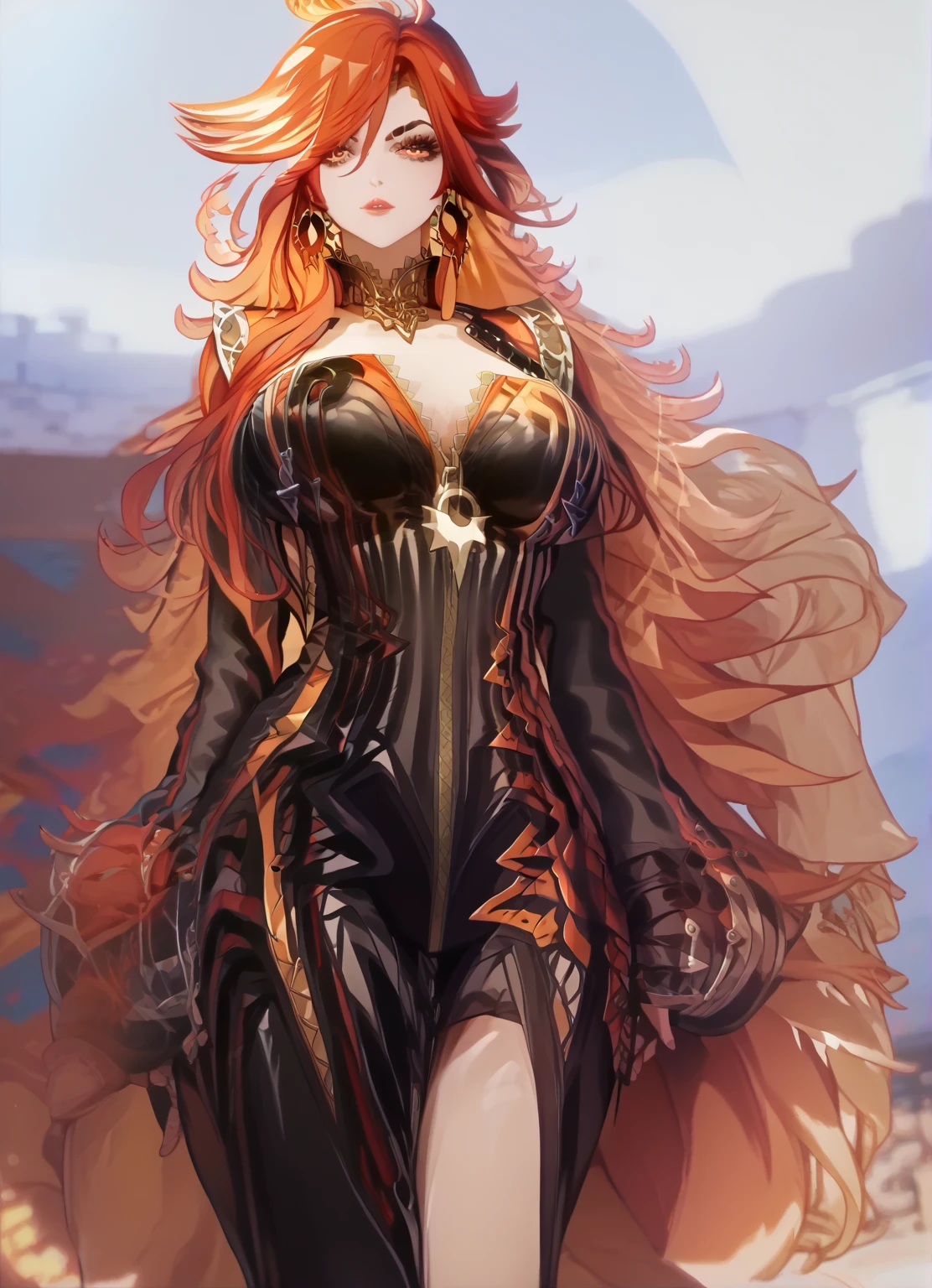 Red head, freckles, sexy half dress, ((huge breasts)), (camel toe), official art, unity 8k wallpaper, ultra detailed, beautiful and aesthetic, masterpiece, best quality, (zentangle, mandala, tangle, entangle), (fractal art:1.3) , 1girl, extremely detailed, dynamic angle, cowboyshot, the most beautiful form of chaos, elegant, a brutalist designed, vivid colours, romanticism, by james jean, roby dwi antono, ross tran, francis bacon, michal mraz, adrian ghenie, petra cortright, gerhard richter, takato yamamoto, ashley wood, atmospheric, ecstasy of musical notes, streaming musical notes visible