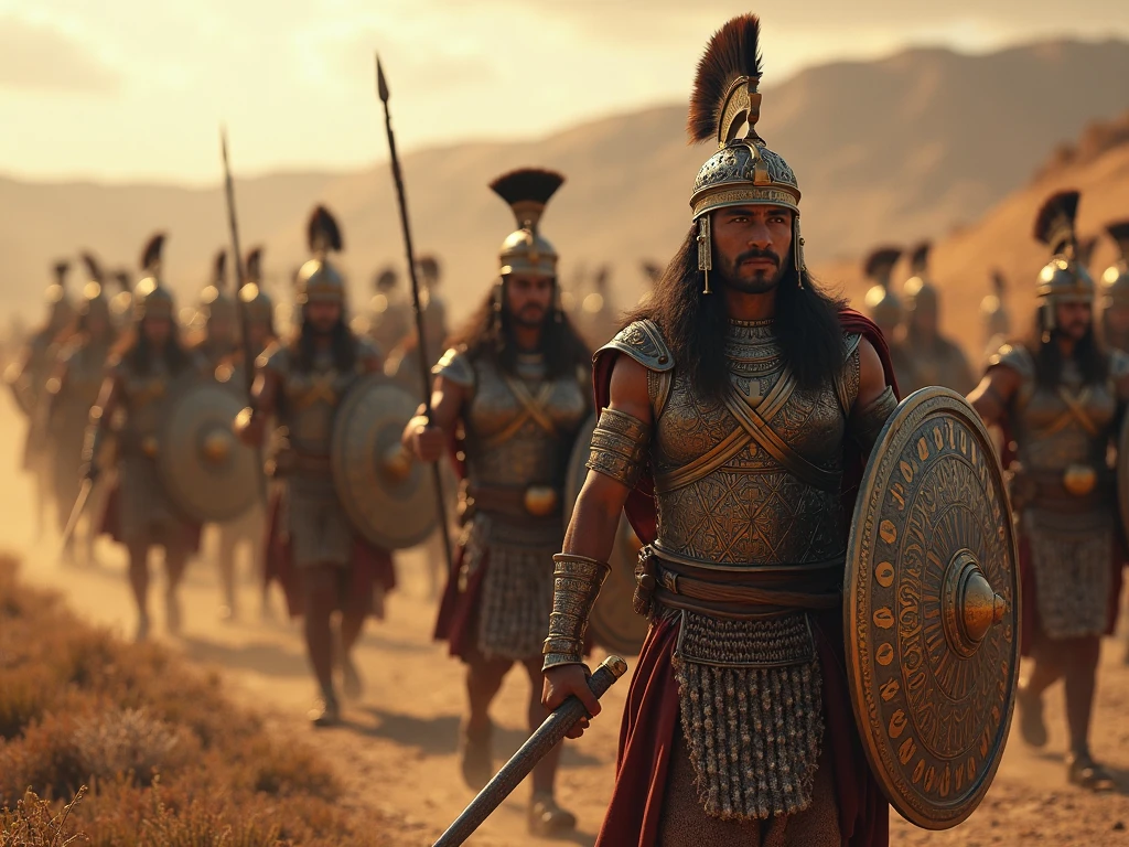 Photo of the battle with several Assyrian warriors in battle, Assyrian warriors, several men attacking with ferocity, rostos bem definidos, fierce expression, armed with spears, escudos e espadas, gloomy setting, skirmish, Biblical Vision, homens marroquinos, lutando no deserto, cinemactic, obra-prima, 8k, detalhes intrincados, Biblical scene from the film, (Biblical garments), Realismo extremo, Highly epic style, trabalho-primoroso, personagens rudes, dark epic, fundo deserto no estilo Sinai, Motor Unreal 5, Motor Unreal 5 4 K UHD imagem, 8k portrait render, hiper-realista, Blurry cinematic background,fotorrealista, studio dark, Rim lighting, dual-tone lighting,8k UHD, DSLR, soft-lighting, alta qualidade, volumeric lighting, sincero, fotografia, alta resolução, Realistic cinematic portrait, cinematic bust portrait, arte conceitual ultra realista, Wojtek FUS, arte digital hiper detalhada, arte dos personage do motor irreal, arte de personagem impressionante, Arte conceitual 4K e hiper realismo, Arte digital altamente realista, foto escura: epic realistic, ((Biblical garments)) Soft cinematic portrait, Adobe Lightroom, photographic lab, altamente detalhado, desbotado, (cores neutras: 1,2), (HDR: 1,4) , (cores suaves:1.2), hiperdetalhado, (art-station:1.4), cinemamatográfico, luzes quentes, dramatic light, (detalhes intrincados:1.1), fundo complexo, (Rutkowski:0.66), (azul e laranja:0.4)(((olhos bem detalhados))), trabalho primoroso, obra prima, 8k, ultradetalhado, cinema, soft-lighting, alta qualidade, obra-prima
