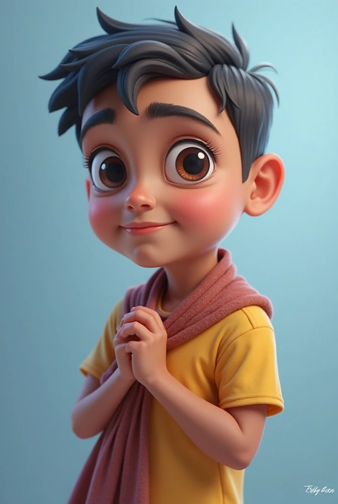 Nepali boy having  light black  hair The side-parted comb-over and eyes and light skin  who looks realistic as possible and human posing namaste
￼
