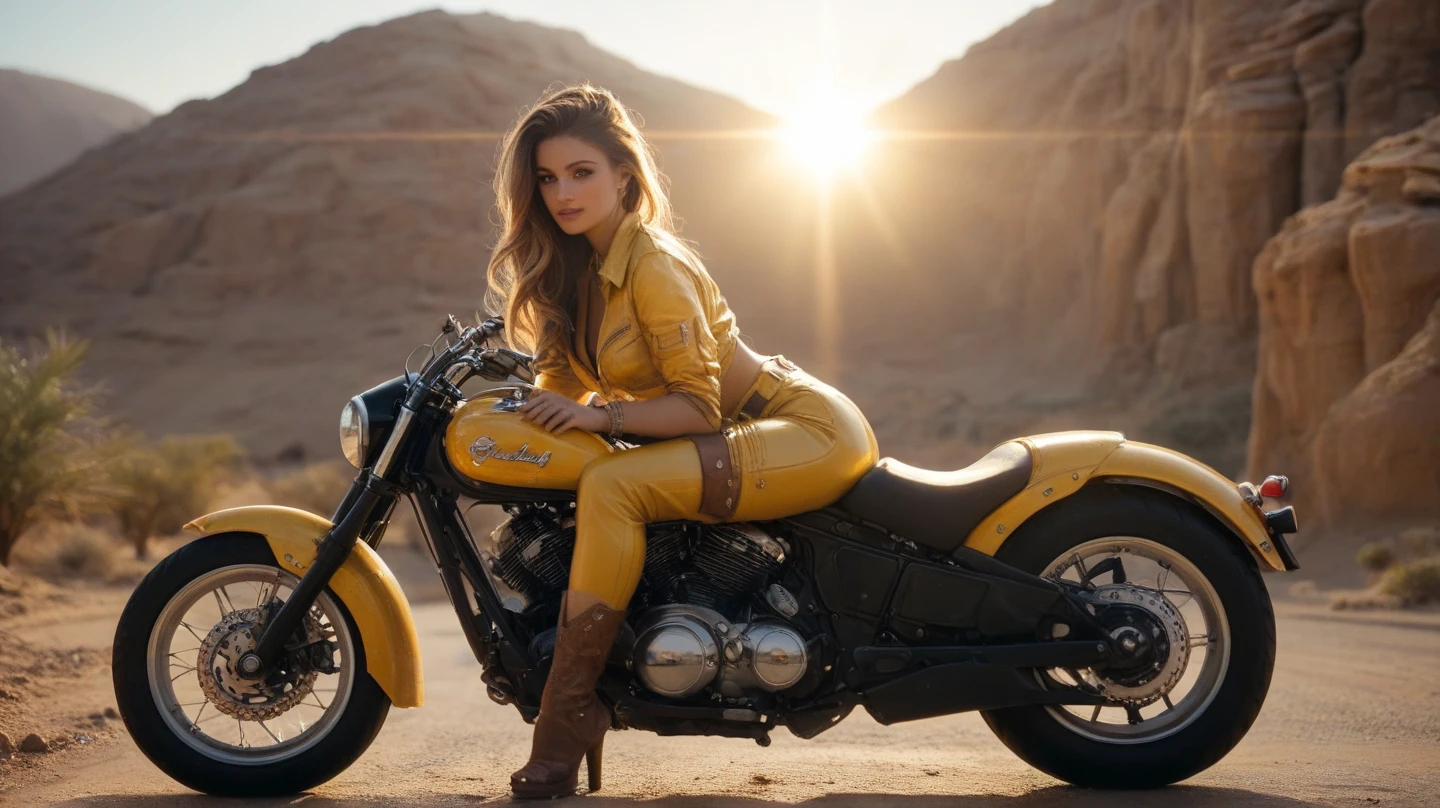 sitastmo, (front view)++++ , slim girl sitting on a yellow motorcycle , yellow dress , a blond braided ponytail
<lora:SitAstrideMotorcycle.0.9:1.1>