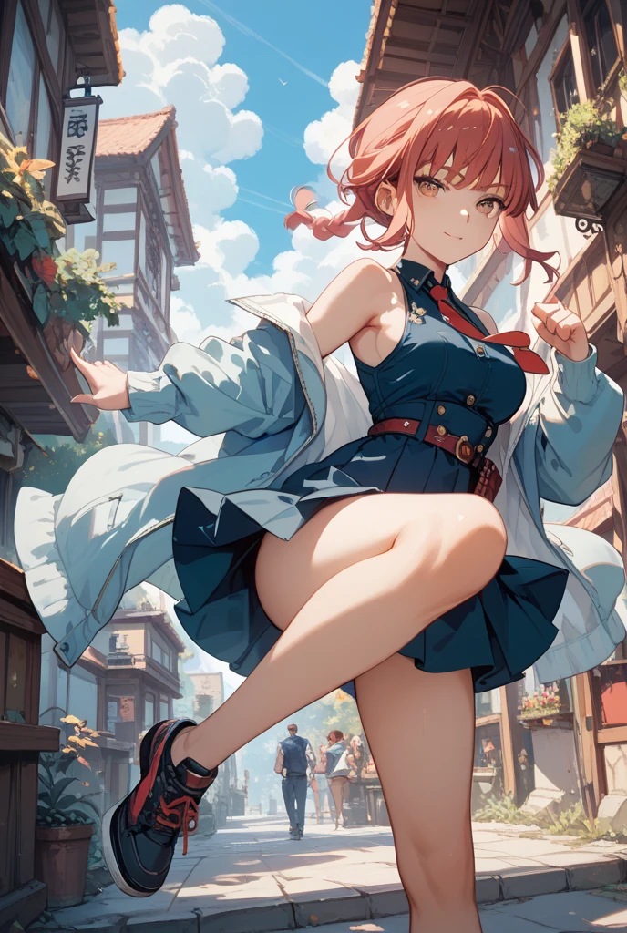 Striped panties、from directly below、spread leg legs、sit、Looking away、Chat with friends、In town、bustling street、cap、Shoulder bag、mini skirt、Private Server、Girl、Girl、Short、Younger、Baby Face、flat chest、Dynamic Angle、Useless、smile、Both eyes open、Voyeur style