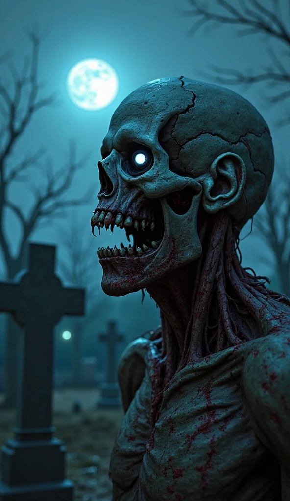 A zombie's eyes, filled with an unnatural luminescence, pierce the darkness, searching for something they can never find.