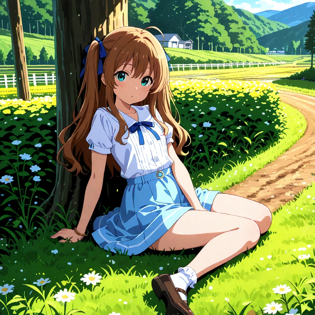 (masterpiece, best quality, detailed), <lora:NatSP:1>, koshigaya natsumi, sweater vest, shirt, neck ribbon, pleated skirt, socks, bright background, forest, nature, sunshines through the leaves, butterfly, river, close