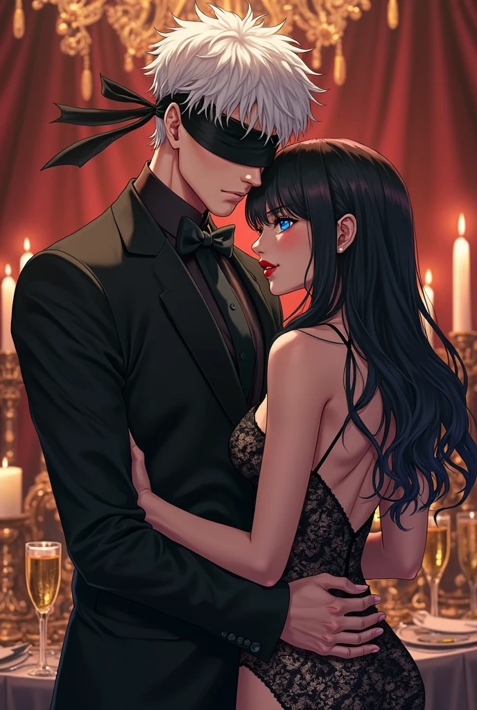 2 people, beautiful girl, a blindfolded man