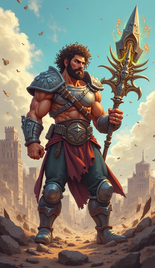 (masterpiece:1.2, best quality:1.2, extremely delicate:1.2), a middle-aged man, wild disheveled long hair streaked in red and black, a rugged and imposing face, a lightning-shaped tattoo on the left side of his face, sharp eyes, a confident smile, a tall and muscular build, a fantasy martial arts-style short-sleeved coat, form-fitting scale armor underneath, a black fur shawl drapes over his shoulders, wrist guards, matching canvas trousers, stands majestically on shattered ground, surrounded by floating debris, this character embodies a finely crafted fantasy martial arts-style overlord in anime style, exquisite and mature manga art style, dramatic, high definition, highres, ultra-detailed, ultra-fine painting, professional, perfect body proportions, golden ratio, anatomically correct, symmetrical face, extremely detailed eyes and face, high quality eyes, creativity, RAW photo, UHD, 32k, Natural light, cinematic lighting, (masterpiece-anatomy-perfect:1.2)
