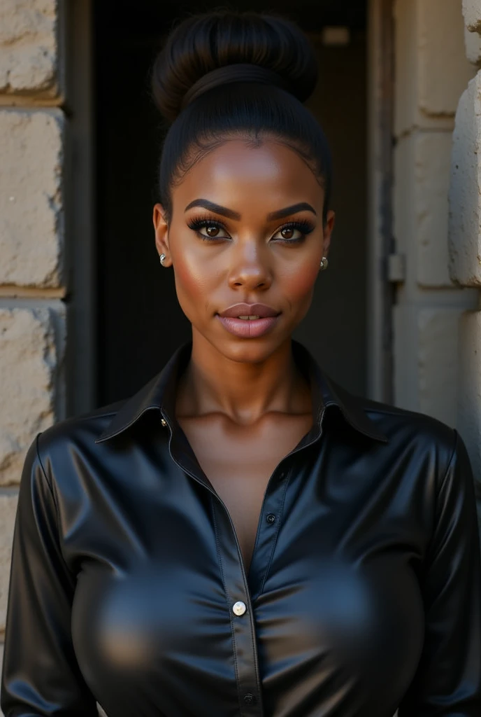 ((Dark African skin, Very deep ebony skin)), ((Its beauty is undeniable)), ((Cute face excited)), ((Ultra-detailed perfect eyes,)), ((pretty pose)), ((Output language)), ((Seductive )), Sexy, (( Tight mesh shirt, Sexy Shorts Coat)), ((African Long Curly Afro Ponytail,)), (( skin)), (( large full breasts )), ((Wake up, front-facing view)), ((Touching your feet in a sexy pose)), ((takeout, Public metropolis)), Sharp Focus CGI, Photorealsitic, high detailing, realisitic, masutepiece, Absurde, Best Quality, nffsw, High quality, hight resolution, Extremely detailed, 8K Wallpaper, Intricate details, 8K UHD, Full-HD, (photo realist:1.2), contrast, Intense lighting, Lighting Cinematic, Natural lighting, hard lights, back lighting, globalillumination, ambient occlusion, Ebony naked spreads to show dirt