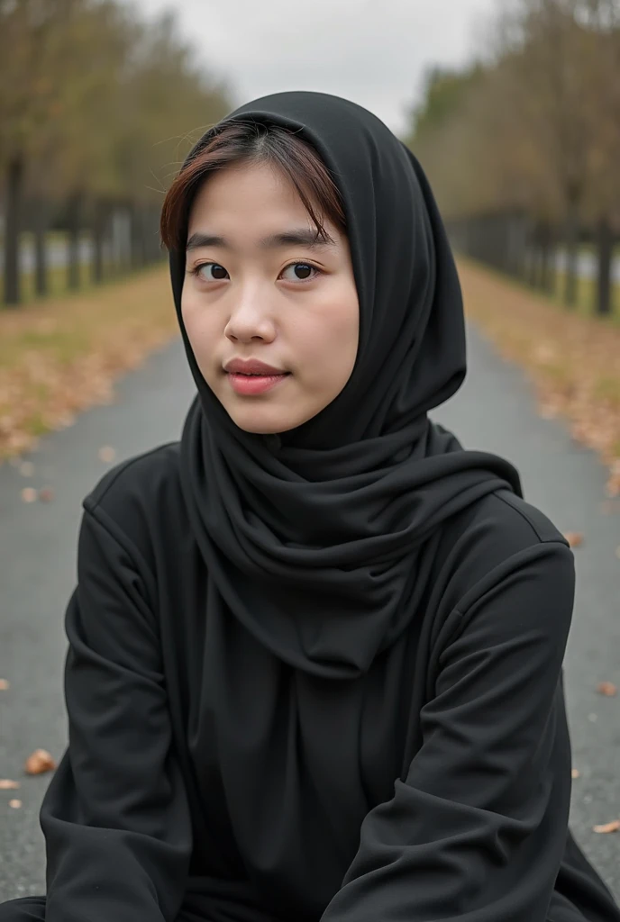 Super realistic, hdr, 4k, detailed, Hijab, Japanese girl, glow skin, sad face, Mole in Cheek, forest, black Hoodie, detailed face