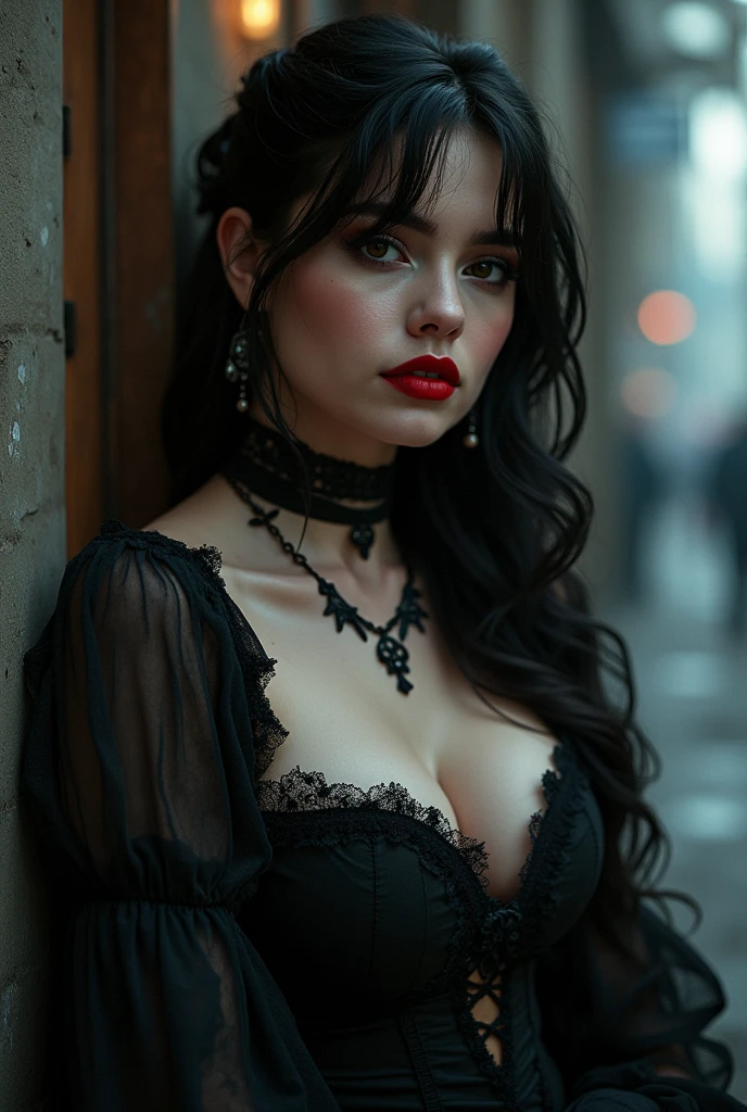(black riders jacket:1.1), (masterpiece, best quality, pretty girl, beautiful face, 8k, raw photo, photorealistic, absurdres:1.2), teens, cowboy shot, dutch angle, facelight, film grain, chromatic aberration, highres, ultra detailed, finely detail, light blue frilled lace dress, detailed skin and eyes and face, sharp pupils, realistic pupils, sharp focus, street