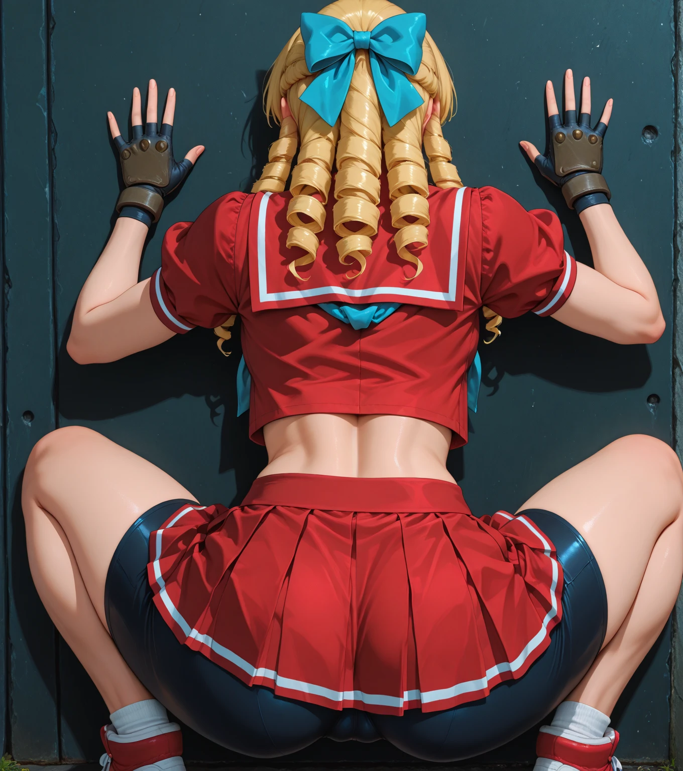 (Highly detailed CG Unity 8k), (Highest quality),(Very detailed),(Ultra-high resolution), 1 female, (Gag:1.4), (body rope bondage:1.2), Put your arms behind your hips, (Sailor suit:1.4), (skirt:1.3), (stockings:1.4), (garter belt), Watery eye, (skirt:1.3), (loafers:1.4), (Lots of drooling:1.3), (Slender body:1.3), high school girl, classroom, Huge breasts、(Dark Skin)、(Covered breasts:1.4)、Panties、ponytail、blonde、(Small face:1.2)、Garyu, Sunburn, Improve、(hogtied&gagged:1.4)、(Hanging from the ceiling:1.3)、(Spanking)、spray lactation