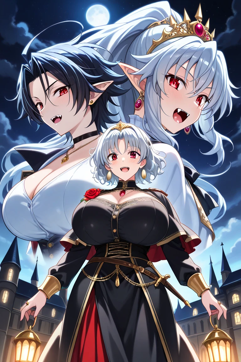 Top quality people々，masterpiece，final solution，fluffy，非常にcolorfulな，colorful，saint，Long silver hair，curly，Mature Woman，good，(Nunsのドレス:1.3)，(((Nuns:1.3, An angel with a pair of wings on its back:1.3, Horned devil:1.3)))，(Three Women:1.8)))，cathedral，Sanctuary，Normal posture