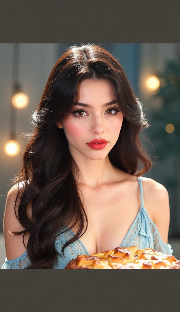 detailed woman face looking at the camera, dark brown eyes, hot thick red lips, mouth open with sensuality, correct deformed fingers, photorealistic, sharpened eyes, (((eyes to the camera))) smiling