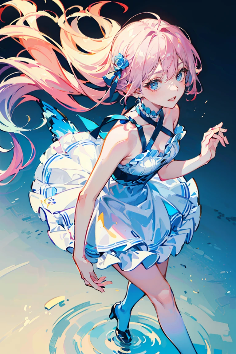 (masterpiece), (best quality), (Super detailed),(disheveled hair),(illustration), (1 girl), (fashion clothing), permanent,fashion model,looking at the audience, (interview), ( background),Beautiful and delicate eyes,Exquisite and beautiful face,floating,(high saturation),(Colorful splash),Colorful bubbles,(shining),focus on face,
