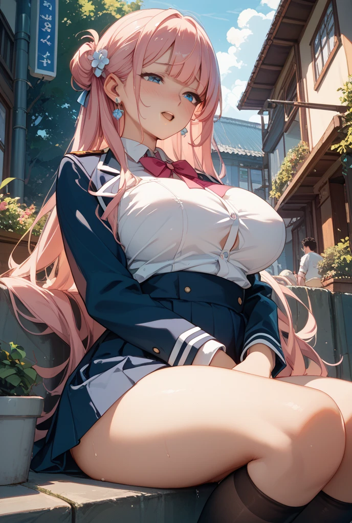 stare into the distance,nsfw,sitting ,close legs,(presenting nipple:1.5) ,(grabbed own breasts:1.5),Super detailed, mature woman, upright、(big breasts:1.5、big areola、shiny skin:1.5、nipples are visible),(nipples peek:1.1), Super detailed, upright, office wear,middle hair