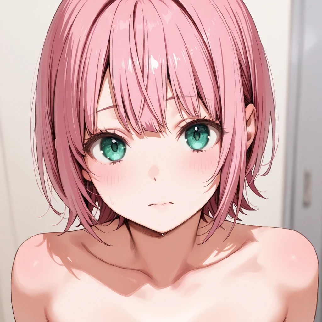 (best image quality), exposed shoulders、Very attractive eyes、dynamic posture,  background blur, Full details, Clear face and hand details, natural posture, NSFW.(Completely naked:1.2)、