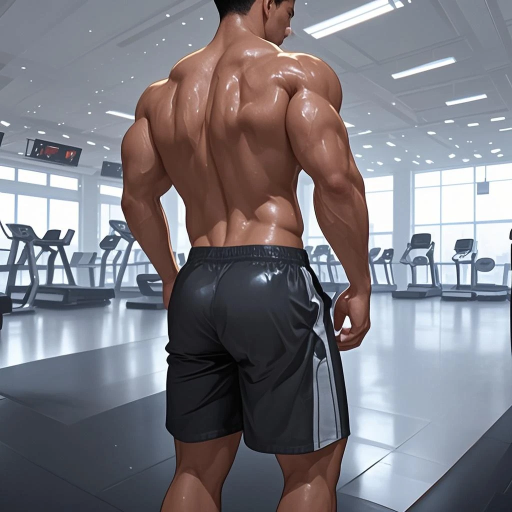 there is a man that is standing in a gym with a barbell, big wide broad strong physique |, exaggerated muscle physique, large muscles, bulging muscles, steroid use, strong and muscular, defined muscles, exaggerated physique, big muscles, tall and muscular, muscular body type, muscular character, exaggerated muscles
