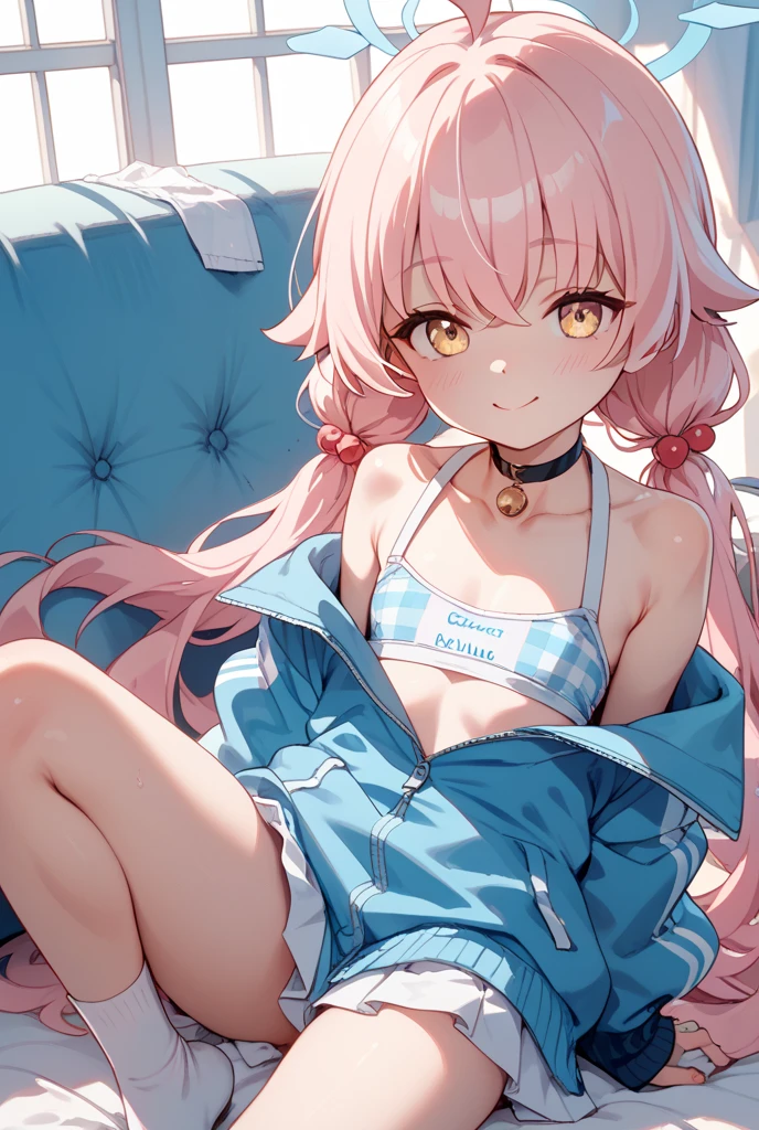 ((8k, Highest quality, masterpiece: 1.3)),Ultra-high resolution,(1 girl, alone), (Color changing eyes, Ultra-detailed, Expressive brilliance, Glitter, Glowing Eyes), Highly detailed eyes, Highly detailed face, Random Hair, ((pastel colour)),A shy young woman with pastel peach hair styled into soft waves, lying on her bed in her softly lit bedroom during the calm of early evening. She is wearing a turquoise bikini and has a shy, slightly embarrassed look on her face. Her legs are slightly open, creating a modest yet captivating pose. The camera captures her from a side angle, highlighting her gentle blush and the warm, inviting light of the room. (open legs:1.5) (put hand in bikini:1.5)