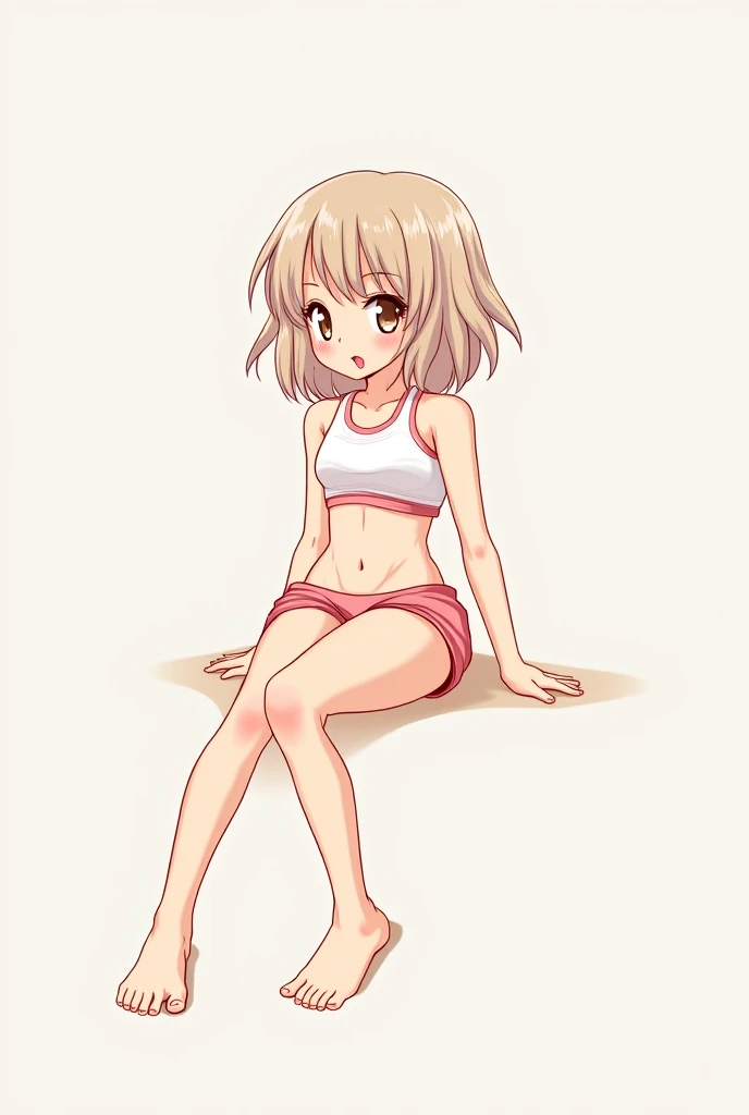 1girl,17yo,tanned body,short hair,sitting on ground,,open legs,spread legs,outdoor,bikini,looking viewer,socks,shoes,,(((Gyaru)))
