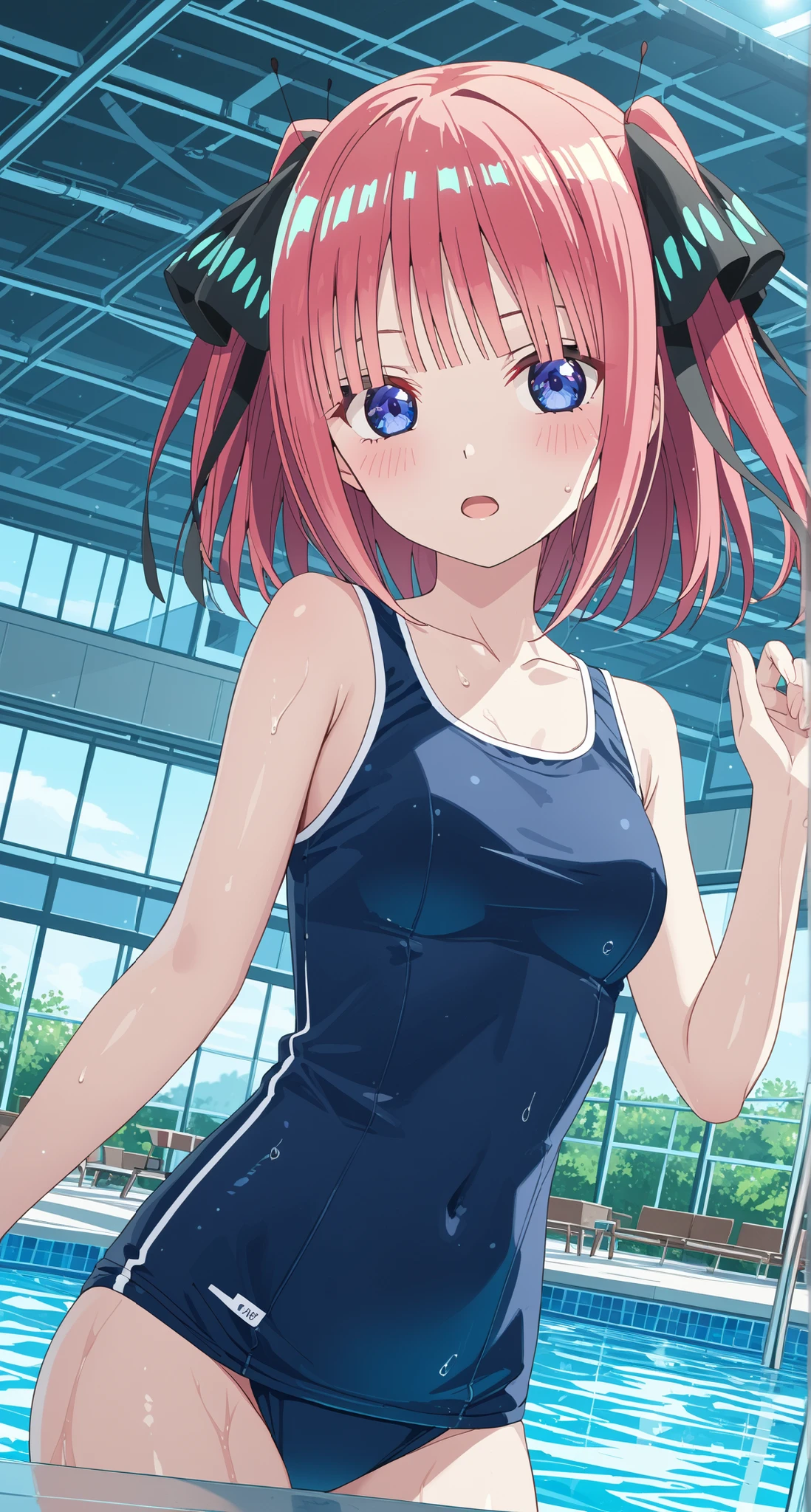 、High resolution、Full HD、8K quality、、、droopy eyes、紺色のschool swimwear、Pussy、eye highlights、lively eyes、clear eyes、beautiful eyes、、expression of patience、school swimsuit、school swimwear、nipple、Pussy照れる、blush、show off、open your legs、spread legan streak、Tsurupeta、shaved pussy、In the park、orgasm、orgasmを我慢する