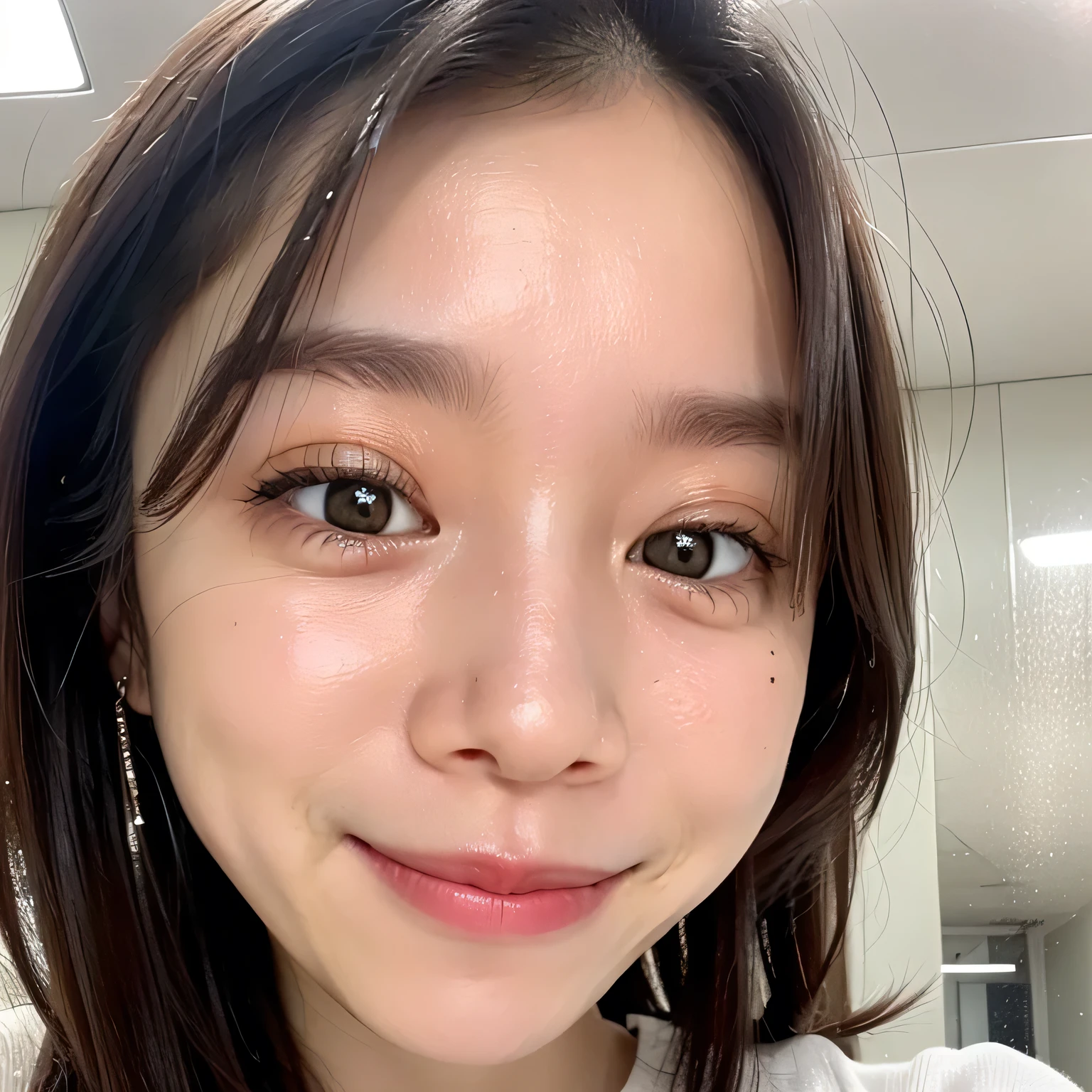 ((highest quality, 8k, masterpiece: 1.3)), 1 female, Japanese Mature,Sensual beauty: 1.3, (Hair style Brown hair Medium wave, big: 1.2), Nightwear: 1.1, Super slender face, Delicate eyes, double eyelid, (((Open your mouth,smile,)))Mole, Home,Plump body,very thick legs,Shot from directly above,Open your mouth wide,
