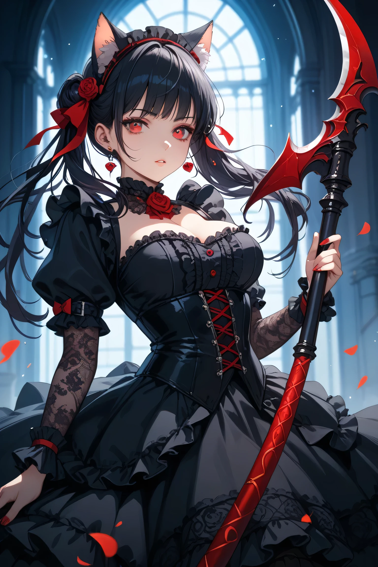 (Highest quality,4K,High resolution,masterpiece:1.2),Very detailed,Realistic:1.37,Spooky altar background,Dark fantasy,Red color scheme,Ominous atmosphere,Eye-catching,Storytelling,anatomy,Anime Style,Concept Art,beautiful細部までこだわった顔と (((Red eyes ))),Terrifying Ritual ,Satanic Ritual,Untimely Death,Unjust act,Crazy Smile,Scythe Face,Girl Monster, beautiful, Delicate facial features, Sharp Eye, Sharp Fangs, Pale skin, Thick chain, Dark Background, Cinema Lighting, Dramatic Shadows, Gothic style, Gloomy atmosphere, Dark fantasy, One Girl, , Please open your mouth wide, Open your mouth and baring your teeth,Sharp teeth like a beast, Wide lips, very wide mouth, Vermilion cheeks, ,(Blood splatter:1.4),Scary smile, laugh at,Fallen angel design, Twisted smile、Bloodstained、bleeding from the head,,、Blood splatter、,(Blood splatter:1.4),Crossbones, skull, , Horror Style, ((Fantasy Fallen Angel Costume)), ((Flowing black hair)), ,(Blood splatter:1.4),Female curves, Large Breasts, Thick thighs, Sexy flat stomach, Perfect hands, Perfect anime face, ((dark ta dress)), Are standing, ((Wicked Smile)), ,(Blood splatter:1.4),Victorian cities, gaslight, Steam circulates, Moonlight Illumination, night lighting, A sky filled with stars and galaxies,disaster々new devil horns,,(Blood splatter:1.6),アニメFallen angel design, Twisted smile、Bloodstained、bleeding from the head,,、Blood splatter、,(Blood splatter:1.4),Crossbones, skull,Gothic architecture、Western architecture、Fantasy World、,Victorian cities, 骸骨のgaslight,