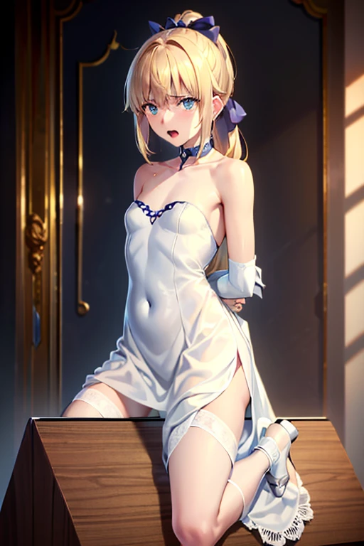 ((Masterpiece)), (Best Quality), Amelia Watson,amelia_formal, black dress, see-through, hair bun, tiara, (NSFW: 1.5), full body, solo