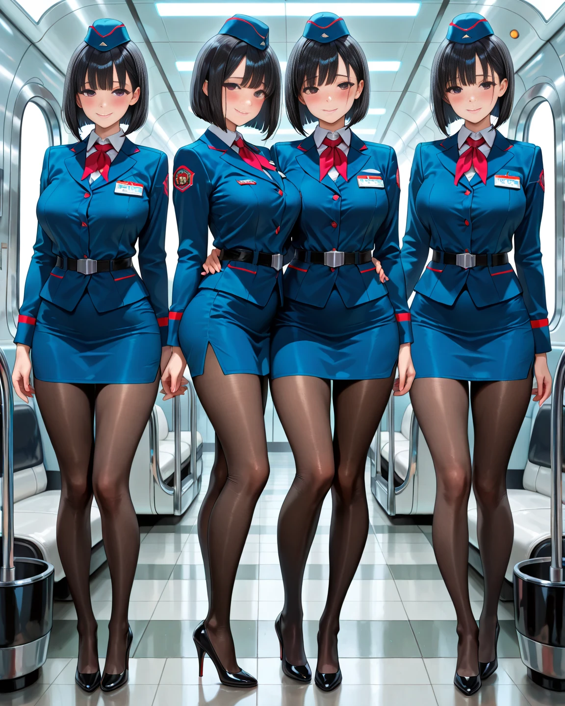 3girls, triplets, clones, masterpiece, best quality, extremely detailed 8K wallpaper, skin tight, ultra detailed, volumetric lighting,  best anatomy, detailed eyes, beautiful eyes, best shadow,  retro artstyle, 1990s (style), anime screencap, screencap, town in the background, brunette girl, brown hair, long hair, curly hair, hazel eyes, blue dress, matching dresses, matching outfits, high heels, trio, strutting in lockstep