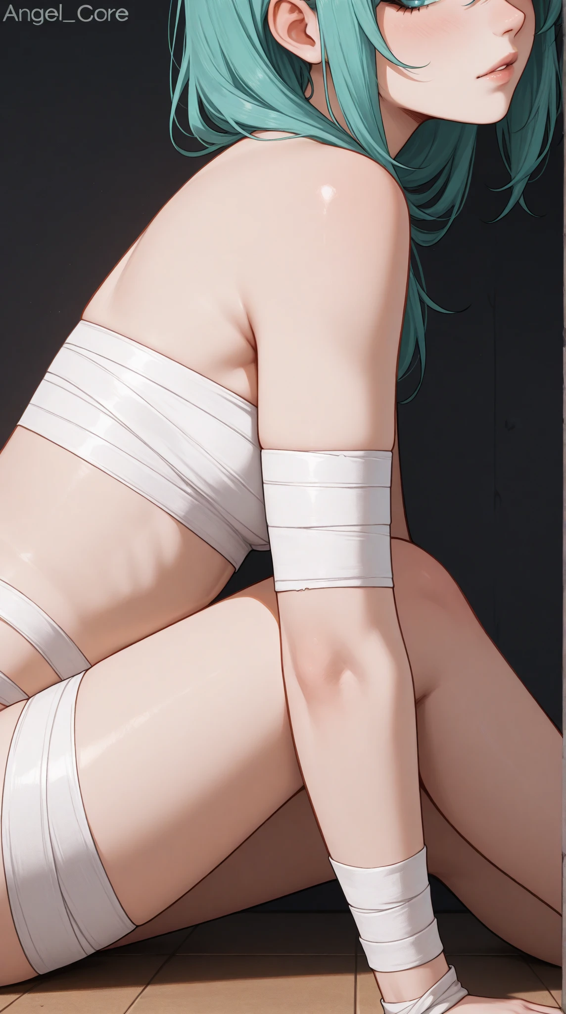 A Female robot exposes her inside mechanical organ. spread legs, nude, banzai pose. she wears no dress. Her Brown very short pigtails is tied with two big red clothespins, masterpiece, mature, android, blue eyes, full body figure, Height: 160cm, flushed cheeks, Uplifting, No NSFW, whole body, barefoot, archaic smile, orgasm, sweat bucket. no panties, full body shot, floating hair, looking away. cyborg made from rung to heaven. She leans arching her back hi-res position.