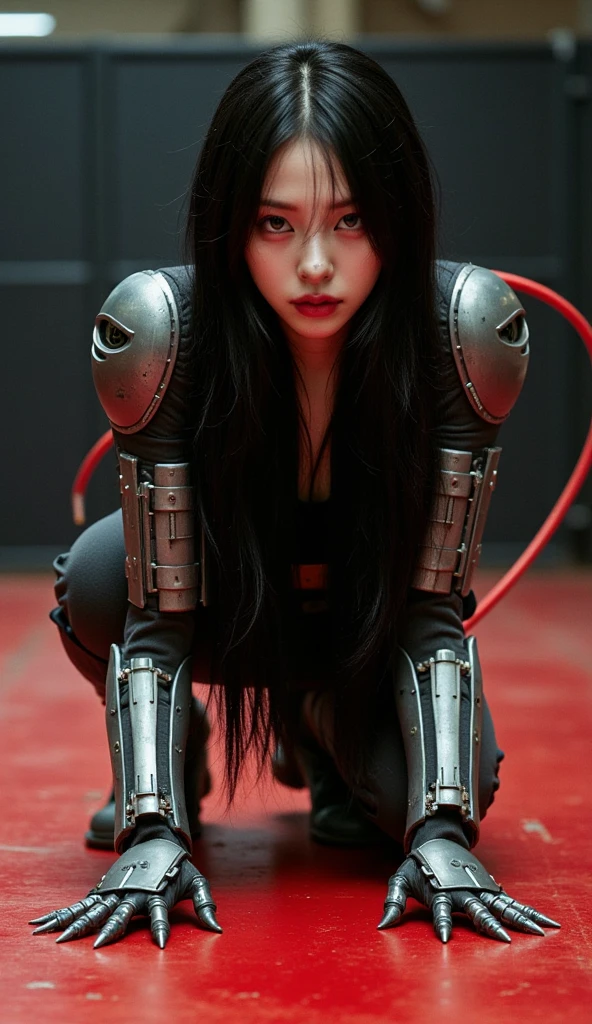 (masutepiece), tiro de corpo inteiro, foto de toda a motocicleta, Beautiful young woman in Japan, Ride an old traditional shiny metallic silver motorcycle on the pier, forma glamourosa, comprimento do ombro brilhante liso cabelo castanho claro, Wearing a black leather riding jacket, Shiny satin red bikini under riding jacket, Black leather riding gloves, black leather pants, Botas de couro pretas de salto alto longo, olhando para a vista noturna sobre o mar, cara absolutamente bonita, double eyelids, maquiagem natural, long eyelashes, bright lips, 8K resolution, Detalhes altos, penteado detalhado, Rosto detalhado, olhos negros, Elegent, Epicd, Cinematic lighting, octane rendering, vibrante, hyper realistic, pele clara, membros perfeitos, anatomia perfeita