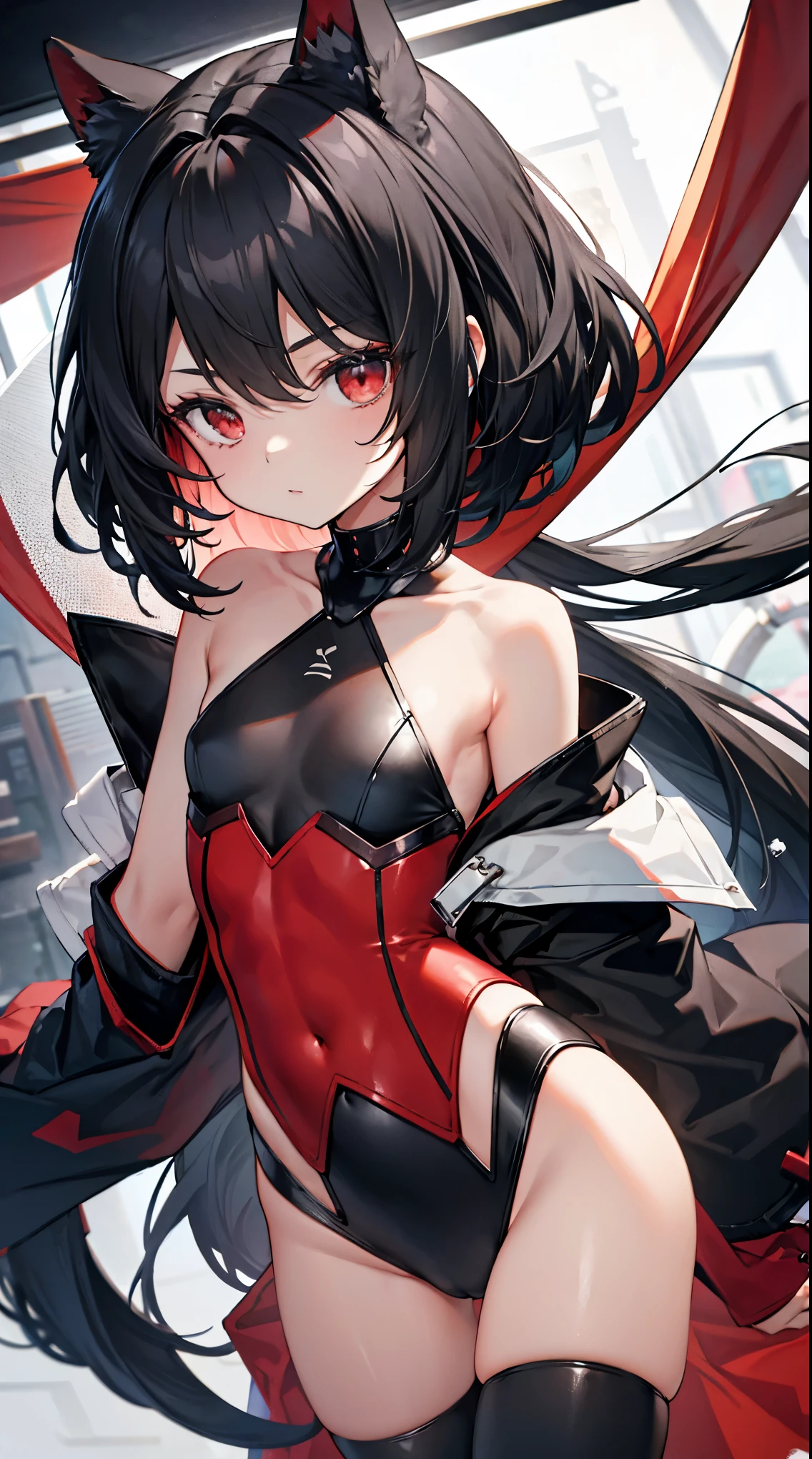 top grade 、black hair、red eyes、Beautiful Girl、Petite、slender,flat chest,,Ninja
