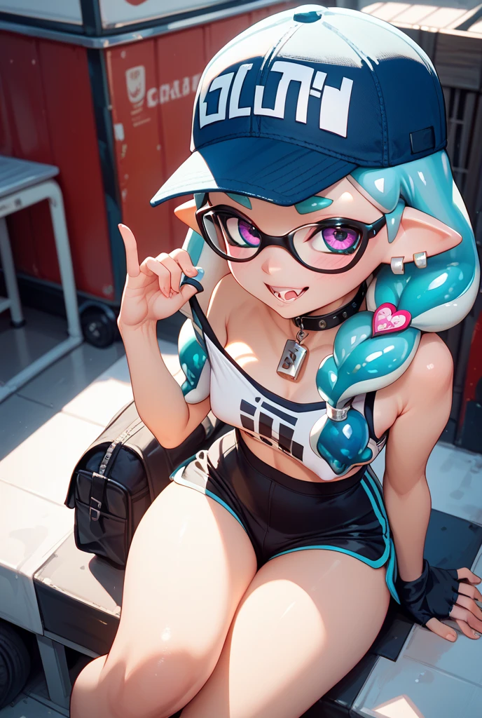 aerial photograph，From above、Giant Splatoon Girl 20,000 feet high，Weight: 1000kg，Waist-length tentacle hair，Gradient colored tentacle hair，Crown，Wearing white sneakers，White punk gloves，Black Lace Pantyhose，Pantyhose decorated with ribbons and stars，Micro Mini Skirt、黑色蕾丝whole body，Standing tall in a small town，Beautiful appearance，Beautiful Face、A slightly thinner face、Golden Eyes、gigantic breast、Cleavage、Exquisite makeup，quality，8K，高quality，Perfect Proportions, Cinema Lighting，Film Grain，Colors of Fuji，8K，Textured skin，Super Detail，High detail，High resolution，smile，blush、whole body，slender，feather、Real Anime、3d、