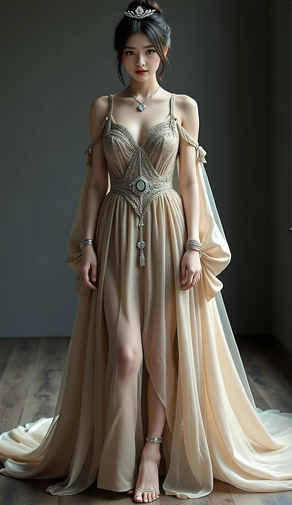 NSFW, (masterpiece, highest quality:1.5), ultra detailed, high resolution, 16k, the most beautiful face in the world, highly detailed beautiful face and eyes, shiny skin, fine cloth texture, perfect anatomy, BREAK, (the incarnation of beauty:1.3), (goddess of beauty:1.3), (gorgeous and stunning princess:1.3), perfect make-up, deeply in love, full of elegance. (full body:1.5), (three view drawing, front and back and side, character sheet:1.3)