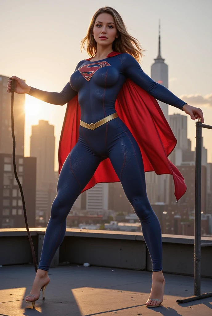 Tight suit in blue and red tones with the iconic symbol "S" On the chest.
- Red cape fluttering in the wind, long and majestic.
- High boots and gloves, both in red, that complement the suit.
- Thin yellow belt that defines the waist.
- Standing, with a firm and confident posture, hands on hips.
- Flying over a city with a determined look.
- In a dynamic pose, ready for action, with one arm extended and the other flexed.
- Determined and confident look, transmitting both power and compassion.
- A soft but confident smile can add warmth and bring the character closer.
- Metropolitan city at sunset, with skyscrapers and a sky that mixes orange and purple tones.
- A cosmic scene with planets and stars, showing your connection to the universe.
- A post-battle landscape with destroyed elements, highlighting her role as protector.
- Soft, warm light that highlights the textures and details of the suit.
- Shadows that accentuate the muscles and figure, creating a dramatic contrast.
- Light effects that suggest energy and power emanating from the character.
- Hair blowing in the wind, adding dynamism.
- Visual effects such as flashes of light or auras that enhance your power.
- Add moving elements, like the cape and hair, to give life and energy to the image.
