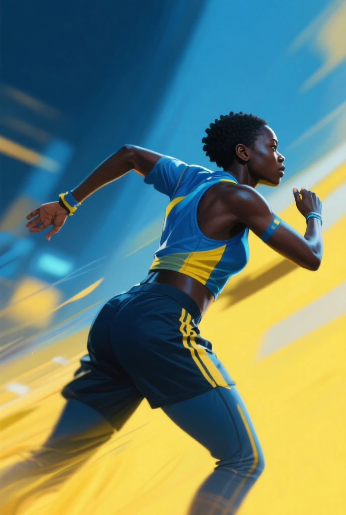 a  sports shot of a para Olympic game participant runner, (one of her legs) is mechanical prosthetic leg, a woman sports athlete, ((full body shot: 1.5)), ((anatomically correct: 1.5)) (ultra detailed face: 1.2), dynamic hair style, dynamic hair color, dynamic skin complexion, wearing track suit, sports shoes, running in the Olympics, she has (one mechanical leg), vibrant, Ultra-high resolution, High Contrast, (masterpiece:1.5), highest quality, Best aesthetics), best details, best quality, highres, 16k, [ultra detailed], masterpiece, best quality, (extremely detailed) RAW, photograph Cinematic Hollywood Film
