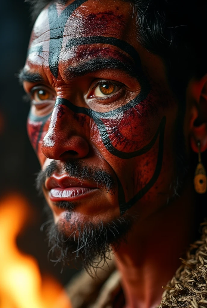 Um homen com a pele vermelha , chifres vermelhos , olhos pretos , uma katana,