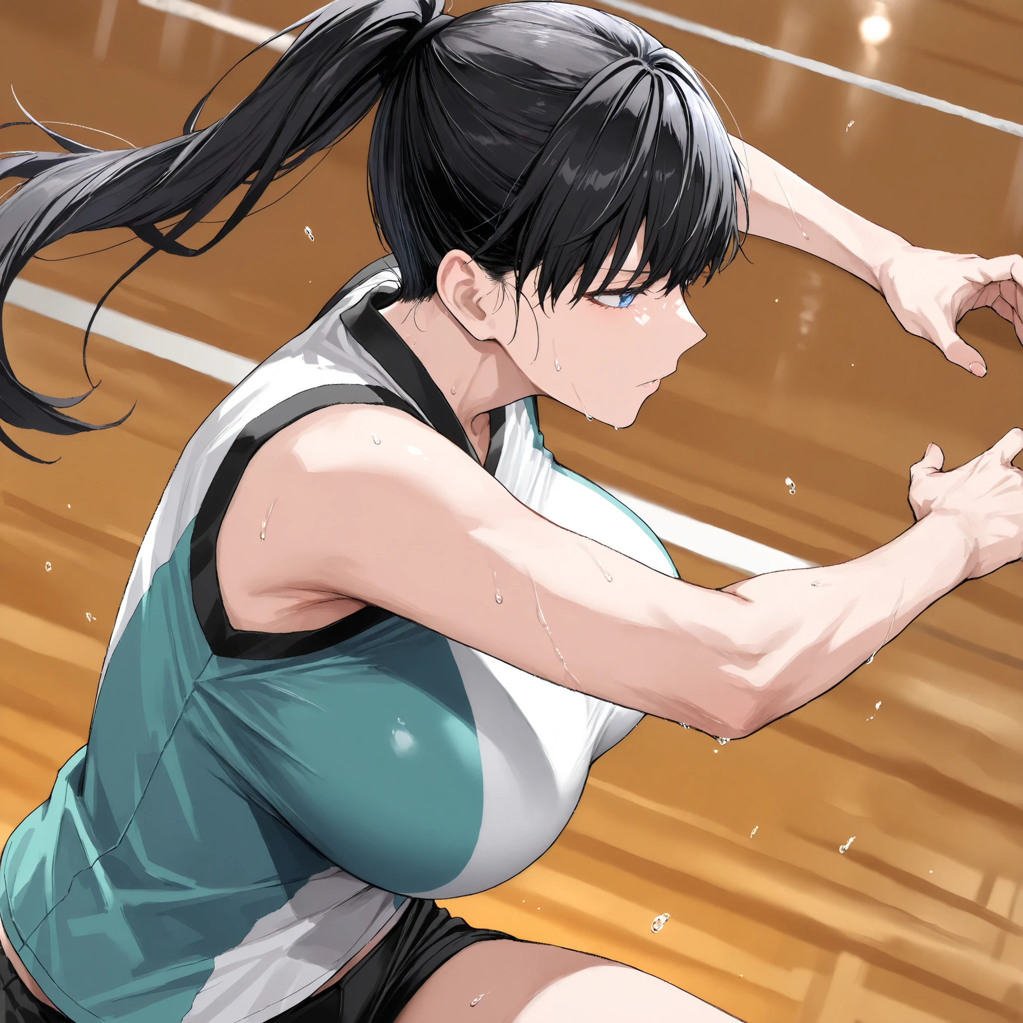 ((solo)), 見ている人を見る,(( 隣から見た)),masterpiece,best quality,ultra high res,photorealistic,8K UHD,hyper-detailed, masterpiece,(realistic:1.6), RAW写真超高解像度,
best quality,
amazing quality,
hyper-detailed,
anime screencap,高品質傑作, 解剖学的に正確な, 美しい顔, 完璧な顔, 非常に詳細で美しい顔と目, 魅力的な顔, 詳細な顔, 繊細な顔立ち, 魅力的な, 誘惑な表情,1 girl, (toudouakira, 若い女性,black hair, high ponytail, blue eyes, long hair,very large breasts,健康の肌,volleyball uniform, black shorts, sleeveless,),break,
健身房的日常風景,肌肉訓練,
{{open leg}},detailxlSimplePositiveXLv3, lms, from side view ,