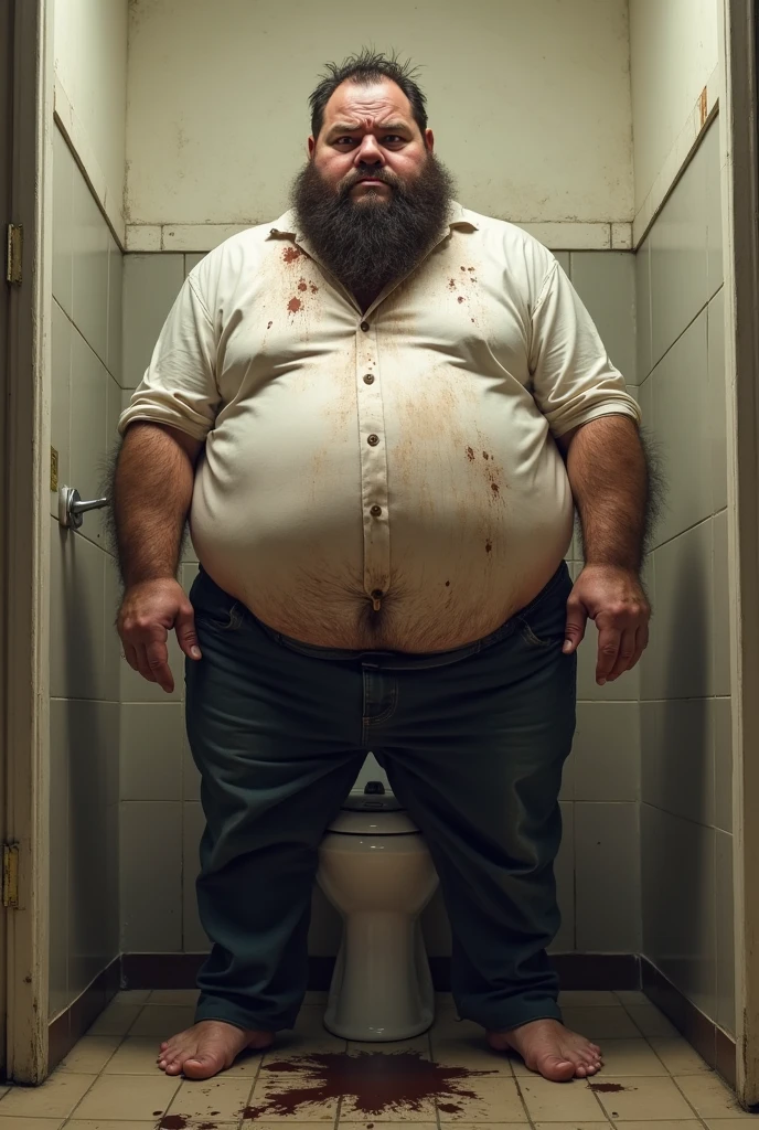 There was a man who grew bigger in the toilet,The phone was crushed,clothing,Pants,The shoes are torn.