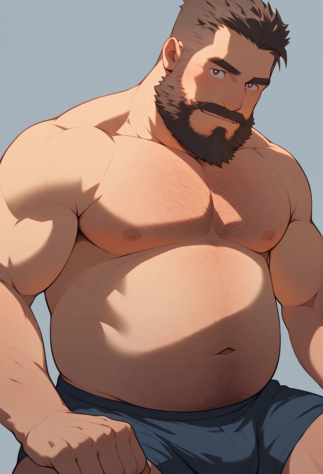 Chubby, furry,male , anthro bear, dark red fur, cream fur, black hair, very plump, middle aged , mouth covered mustache,Thick beard, seductive , detailed , half body , tight tank top, lifted up, chest and belly exposed, naked, hard penis, extremely hot and sexy, eye ls half closed, black pupils, eye contact, seductive, horny, hot, white tank top, speedo, sweaty, beach setting, afternoon, blue sky, hot temperature, day time, one arm raised, hairy armpit, by hyaku ,by darkgem, by glitter trap boy
