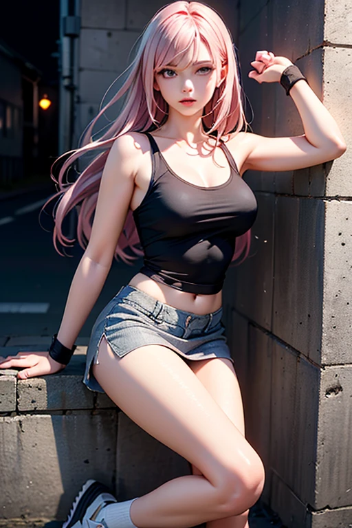 xyzseraphine, 1 girl, 3D rendering, pink  hair, Trendy clothes, Headshots with vagina showing