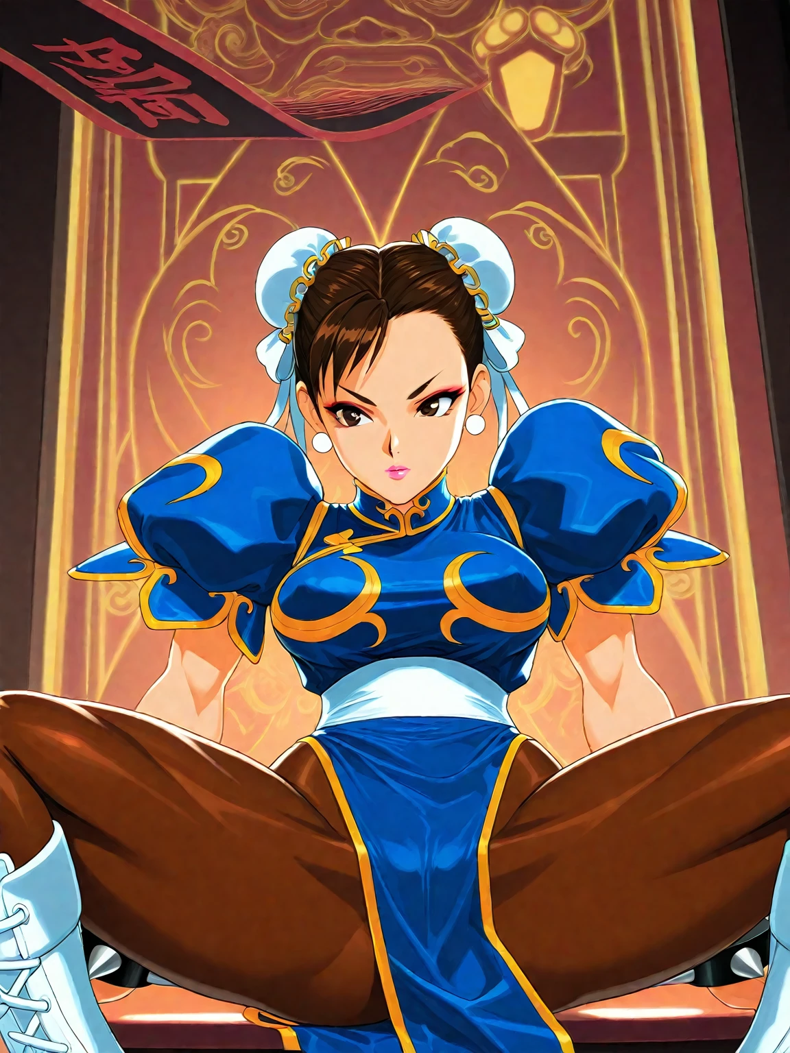 score_9, score_8_up, score_7_up <lora:Boondocks Pony:1.1> 1girl <lora:chunlisf6:1> chunlisf6 jewelry double bun solo black hair, chunli chun-li , in tokyo street