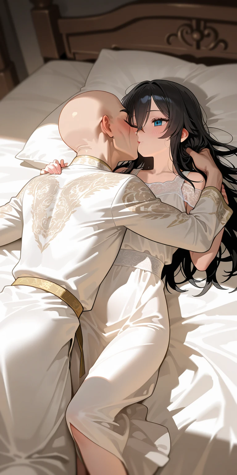 masterpiece, best quality, unity 8k wallpaper, illustration, very detailed, ((pain,moaning,1 woman,1 man, first sound)), whole body,wet white transparent clothes, sweat, Warmth, Stiff, big bust, plump body ((In the desert))(((Forced to kiss)))(kiss a man),solid brown male body