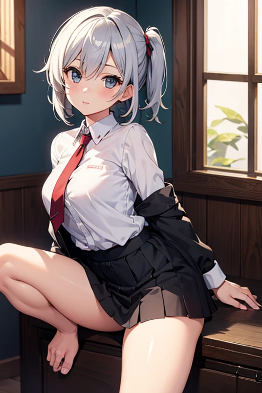 1People Girl,Gray Hair,Have,2D,cute,Sitting,ponytail,smile,One girl,sexy,naked,Leg spread,Sexual,Naughty,No pants,skirt,No shirt,No clothes,Black socks,milk,tits,全naked,全naked