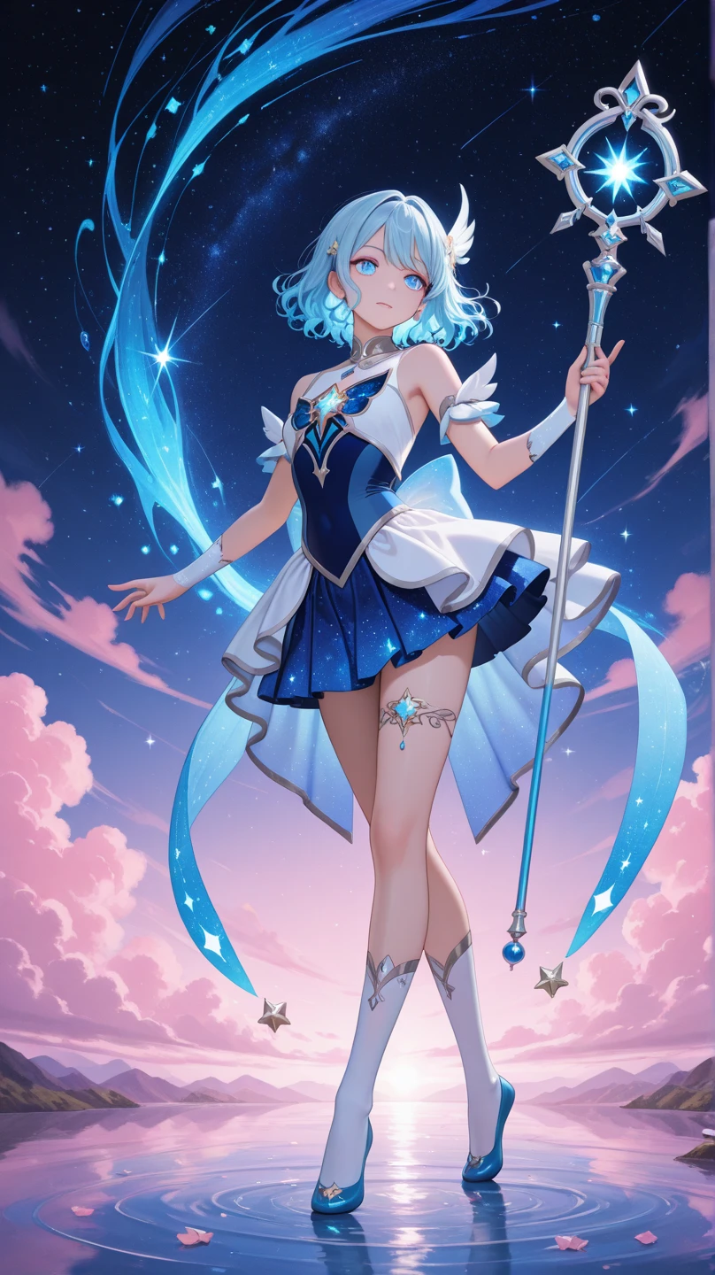 ((best quality)), ((official art)), ((masterpiece)), textile shading, ((ultra-detailed)),  solo, full color, (1girl, solo,   bssmsuperoutfit, circlet, white leotard,,blue sailor collar, sleeveless, heart brooch, miniskirt, white gloves,   hairstyle, hairlength ,  detailed face, (full body:1.1)), (in nature)
