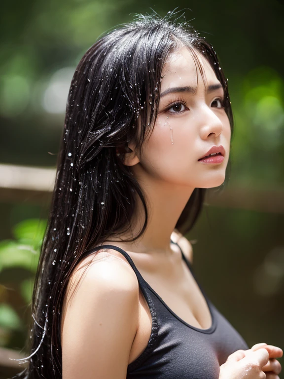 (one person), (Masterpiece, best quality), (Beautiful young model, 25 years old), (shoulder length black hair:1.6), (build a strong body:1.2), (Exotic beautiful skin:1.4), (Shiny and sweaty skin details:1.6), (I'm exhausted from looking.:1.4), (Busty breast size:1.4), (She wore a black strapless sports bra and black panties.:1.4), (deep rift), (Empty stomach:1.4), (Clean armpits:1.4), (dynamic poses:1.4), (Dimly lit bedroom at night:1.6), in the middle, (Waist shooting position:1.4), from the front shot, Crazy details, complex facial details, intricate hand details, Cinematic photography and lighting, Colors are realistic and vivid., Masterpiece, Sharp focus, Highly detailed, Taken with a dslr camera, depth of field, Realistic environments and scenes, Main Composition and Cinematography